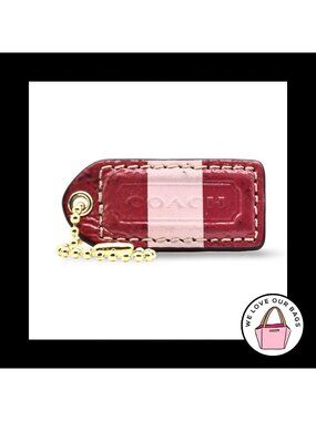 2" Medium VINTAGE Y2K COACH Pink Stripe Leather Fob Bag Charm Keychain Hang Tag